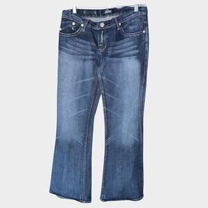 Rock & Republic Jeans Women Sz30 Blue Flare Wide Boot Cut Leg Low Rise Dark Wash